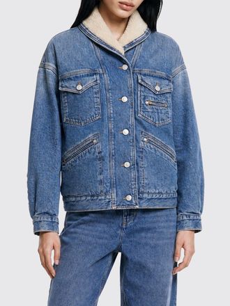 Isabel Marant Cropped Denim Jacket with Fur Shawl Collar
