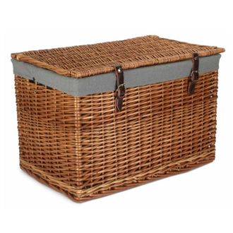 Red Hamper 60cm Double Steamed Chest Picnic Basket with Cotton Lining in Grey