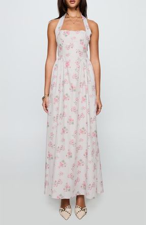 Princess Polly Floral Print Halter Maxi Dress in Pink at Nordstrom, Size 10