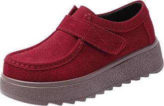 Generic Womens Loafers Comfortable Low Wedge Heel Shoes Round Toe Solid Color Thick Sole Non-Slip Comfortable Slip On Walking Shoe Work Party Red