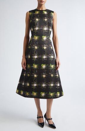 Emilia Wickstead Rumi Genzianella Fit & Flare Midi Dress in Printed Wool Check Green at Nordstrom, Size 10 Us