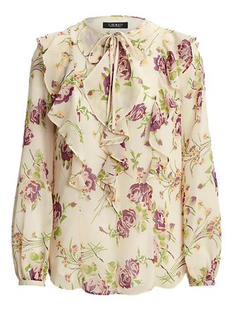 Lauren Ralph Lauren floral-print ruffled blouse - women - Recycled Polyester/Recycled Polyester - S - White