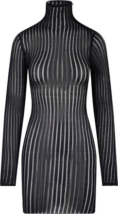 Dondup Black Lurex Knit Turtleneck Mini Dress