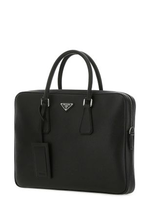 Prada Mens Black Leather Brief Case F0002 Vitello Borse A Mano Bag