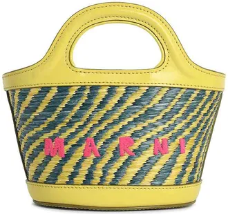 Marni Micro Bag In Green Leather And Raffia