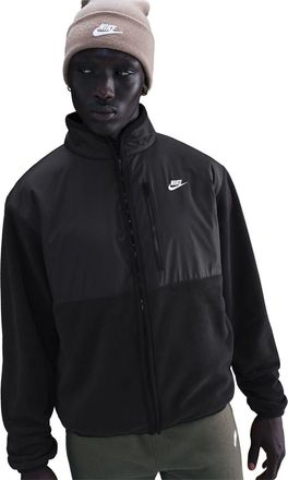 Nike Mens Solid Patterned Full Zipper Sweat Jacket with Zipped Pocket in Black/White - Size X-Small