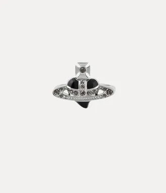 Vivienne Westwood New Diamante Heart Ring -Platinum-black-diamond -Platinum-black-diamond Unisex