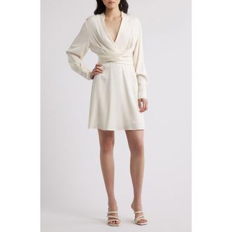 BOSS Dimkai Wrap Front Long Sleeve Dress in Soft Cream at Nordstrom Rack, Size 10