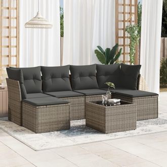 vidaXL Set De Sof&aacute;s De Jard&iacute;n 7 Piezas Con Cojines Rat&aacute;n Pe Gris Vidaxl