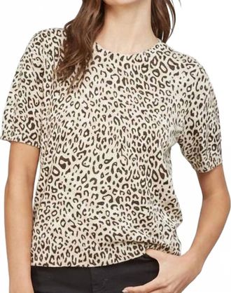 Fate Izzy Short Sleeve Animal Print Sweater In Taupe Brown