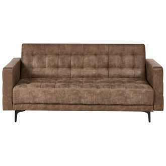 Beliani Sofa Bed Brown Faux Leather Tufted Modern Living Room Modular 3 Seater Black Legs Track Arm ABERDEEN
