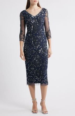 Pisarro Nights Sequin & Beaded Cocktail Sheath Dress in Carbon at Nordstrom Rack, Size 16