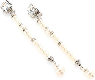 Alessandra Rich Womens Embellished Metal Earrings Pearlsilver Brass Glass