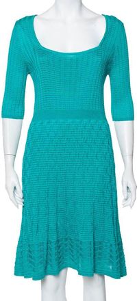 M Missoni Teal Green Knit Scoop Neck Skater Dress