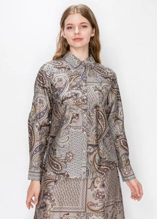 YAL New York Grey Paisley Patchwork Print Shirt