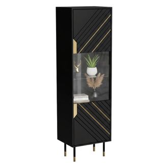 Dmora Vitrina Ippoliti, Vitrina De Sal&oacute;n Con Puertas De Cristal Y Detalle, Elevada Del Suelo, 54 X 40 X 180 Cm, Color Negro Y Dorado