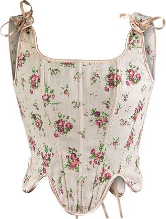 Generic Women Retro Vintage Victorian Printed Bustier Renaissance Crop Top Tank Top Corset