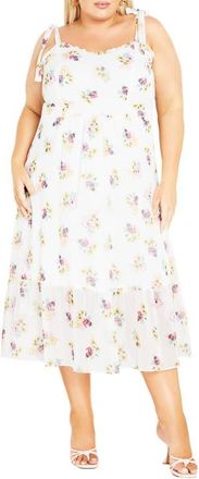 City Chic Ariadne Floral Tie Strap Midi Sundress in Ivory Ditsy at Nordstrom