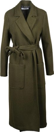 La Kore Green Belted Wool-Blend Long Coat