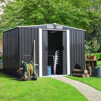 IDMarket Caseta De Jard&iacute;n De Acero Galvanizado Gris De 5,3 M&sup2; Con Base