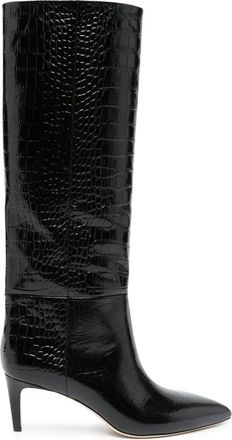 PARIS TEXAS Brown Calf Leather Crocodile Mid-Calf Boots