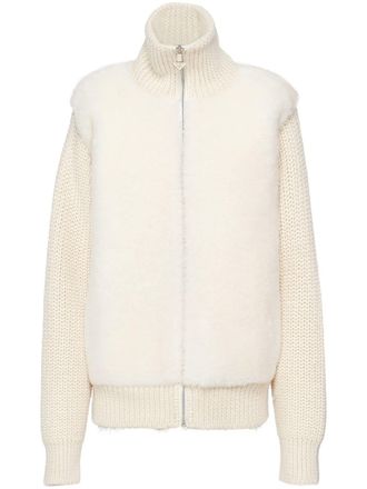 Prada alpaca zip-up cardigan - women - Alpaca/Sheepskin - 38 - Neutrals