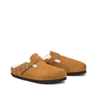 Birkenstock Boston Sherling gevoerde klompen in su&egrave;de leer