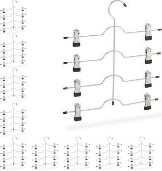 Relaxdays Set of 10 Relaxdays Multi Coat Hangers, Holder for Skirts or Pants with Clips, Compact, Non-Slip, Silver
