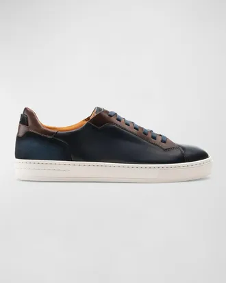 Magnanni Mens Amadeo Burnished Leather Low-Top Sneakers