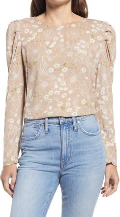 Gibsonlook Floral Pleated Sleeve Top in Stone Sketchd Floral at Nordstrom Rack, Size Xx-Small
