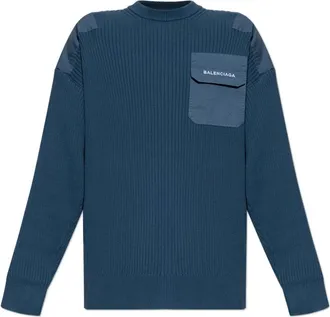 Balenciaga Logo sweater - Heren - Ronde hals truien - Blauw - M - Katoen - Truien & Vesten