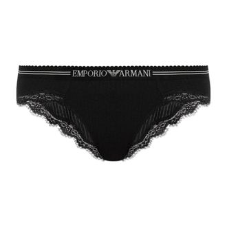 Emporio Armani Bottoms, female, Black, Size: L Briefs with Lace Inserts