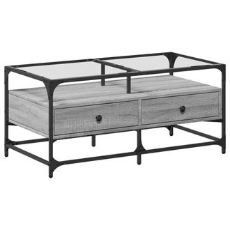 Berkfield Home Coffee Table with Glass Top Grey Sonoma 98.5x50x45 cm Steel