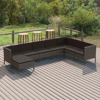 vidaXL Set De Muebles De Jard&iacute;n 8 Pzas Y Cojines Rat&aacute;n Sint&eacute;tico Gris Vidaxl
