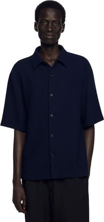Sandro Textured shark collar shirt in Navy Blue at Nordstrom, Size X-Large