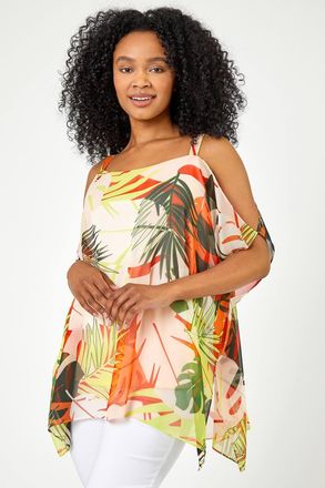 Roman Tropical Cold Shoulder Overlay Top