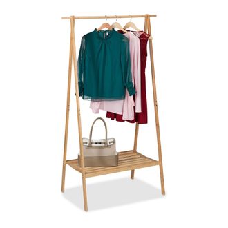 Relaxdays Relaxdays Perchero De Bamb&uacute;, Colgador Ropa Plegable, 170 X 100 X 56,5 Cm, Barra De Colgar Con Estante Inferior, Natural