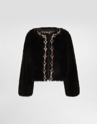 Dolce & Gabbana Fluffy Sheepskin Jacket With Inlay - Woman Blazers Brown 40