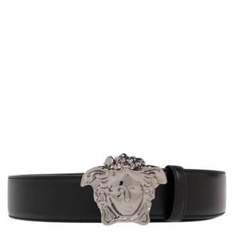 Versace Medusa Logo Buckle Leather Belt, Size 80