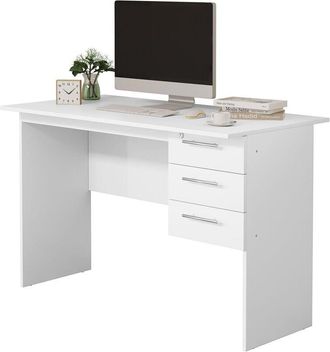Woltu Scrivania con 3 Cassetti per Ufficio Studio Tavolo da Lavoro Porta pc in Legno Bianco 120x60x75 cm - Woltu