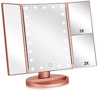 OEM Espejo De Maquillaje Profesional Con Luz, Aumentos De 1x, 2x Y 3x, 21 Led T&aacute;ctiles, Plegable, Rotaci&oacute;n De 180&deg;, Ideal Para Regalo (oro Rosa)