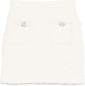 Self Portrait Cream Embellished Tweed Skirt