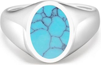 Nialaya turquoise polished signet ring - men - stainless steel - 11 - Silver