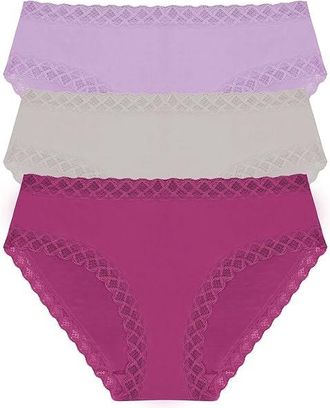 Natori Bliss Girl Brief 3-Pack Womens Underwear Crushed Bry/Vapor/Sweet Violet : XXL (Womens 20), Cotton/Lace/Lycra