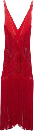 The Attico Abito midi con frange - Rosso