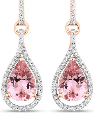 Diana M. Jewels Morganite Pears 10x7mm - 2Pcs + White Diamond F/C Round 1mm ( I1/HI Color ) - 80Pcs ( White Pen Rhodium ) ( Push Post )