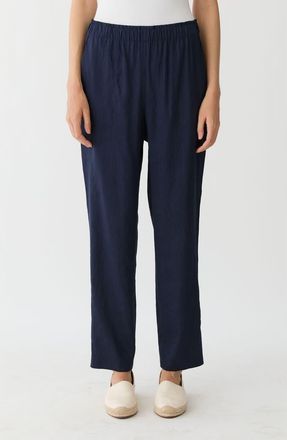 Lafayette 148 New York Jones Linen Blend Straight Leg Pants in Ink at Nordstrom, Size X-Large