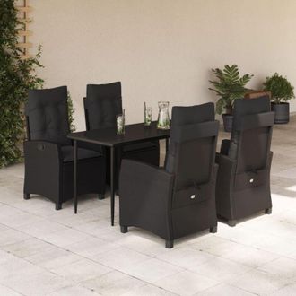 vidaXL Set De Muebles Jard&iacute;n 5 Pzas Con Cojines Rat&aacute;n Sint&eacute;tico Negro Vidaxl