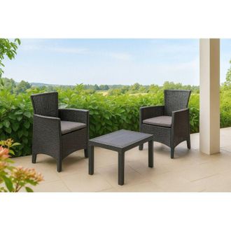 Dmora Set De Jard&iacute;n Macheri: Sal&oacute;n Exterior 2 Plazas, Mesa Italiana, Cojines Incluidos, Negro Antracita