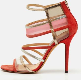 Jimmy Choo London Orange/metallic Suede Pvc And Leather Strappy Sandals